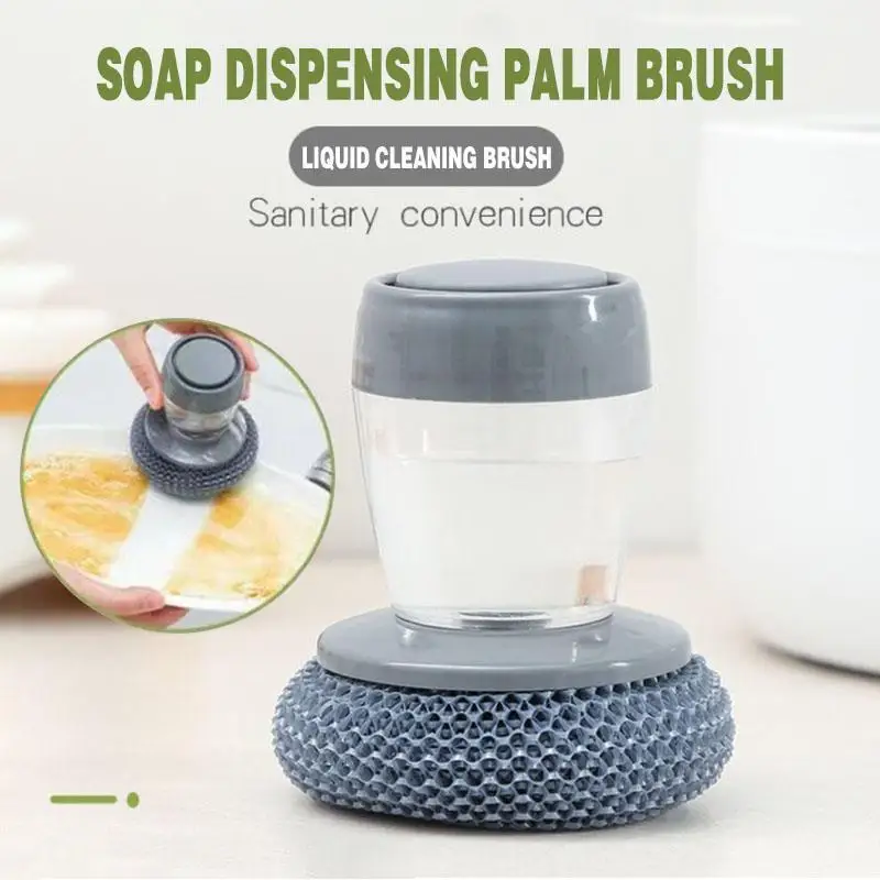 Kitchen Soap Dispensing Palm Brush Easy Use Scrubber Wash Clean Tool