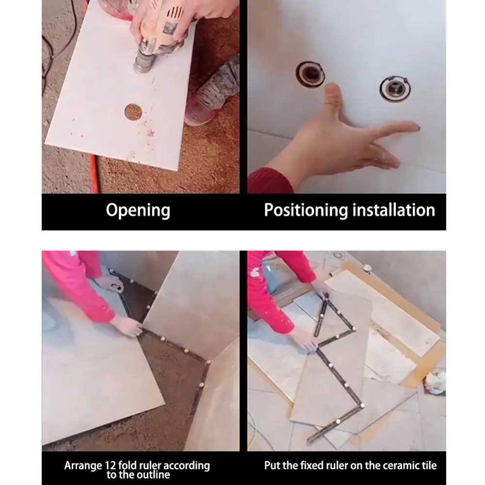Digital Angle Protractor Carpenter Measuring Tool Angle Measuring Tool Angle Protractor 6/12 Folding Ruler Tile Hole Locator Adjustable Tool Masonry Glass Fixed Angle Measuring Ruler Universal Angular Template Tools
