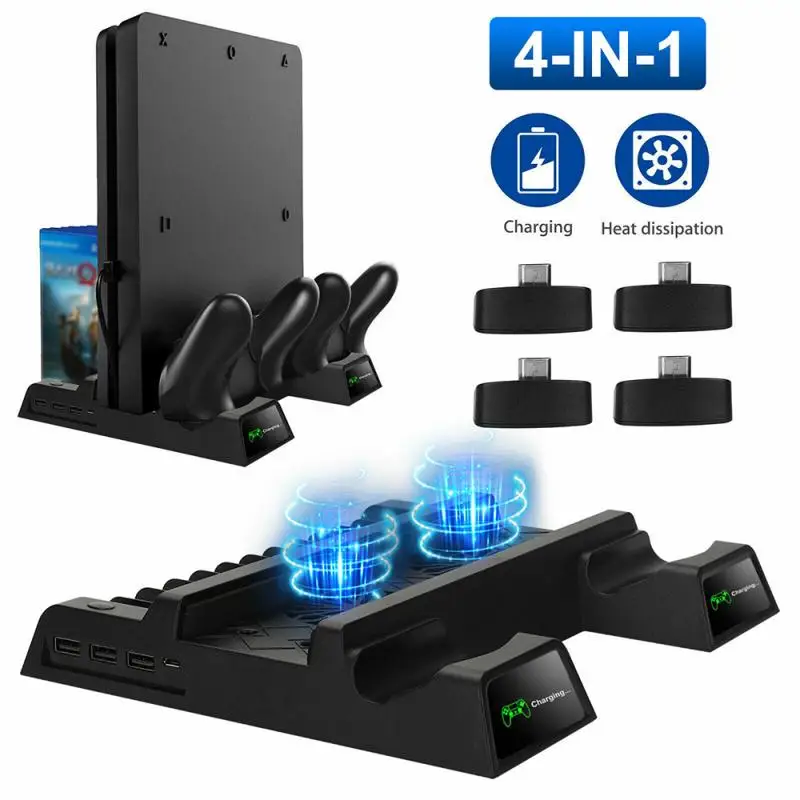 Для PS4/PS4 Slim/PS4 PRO вертикальная подставка с охлаждающим вентилятором двойной