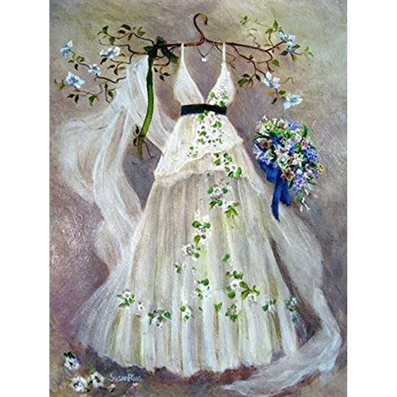 

Wedding Dress Diamond Painting White Bridal Veil Full Round Diamond Embroidery Diy Cross Stitch Patterns Home Decoration Pj680