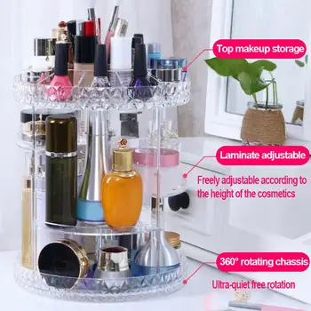 

360 Degree Rotating Cosmetic Storage Box Transparent Multi-function Makeup Organizer Storage Box Jewelry Display Rack