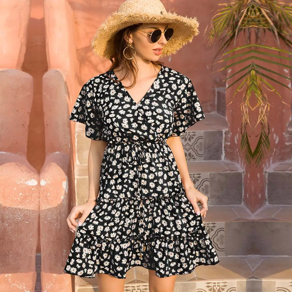 Женское винтажное платье с цветочным принтом трапециевидная юбка в стиле бохо V