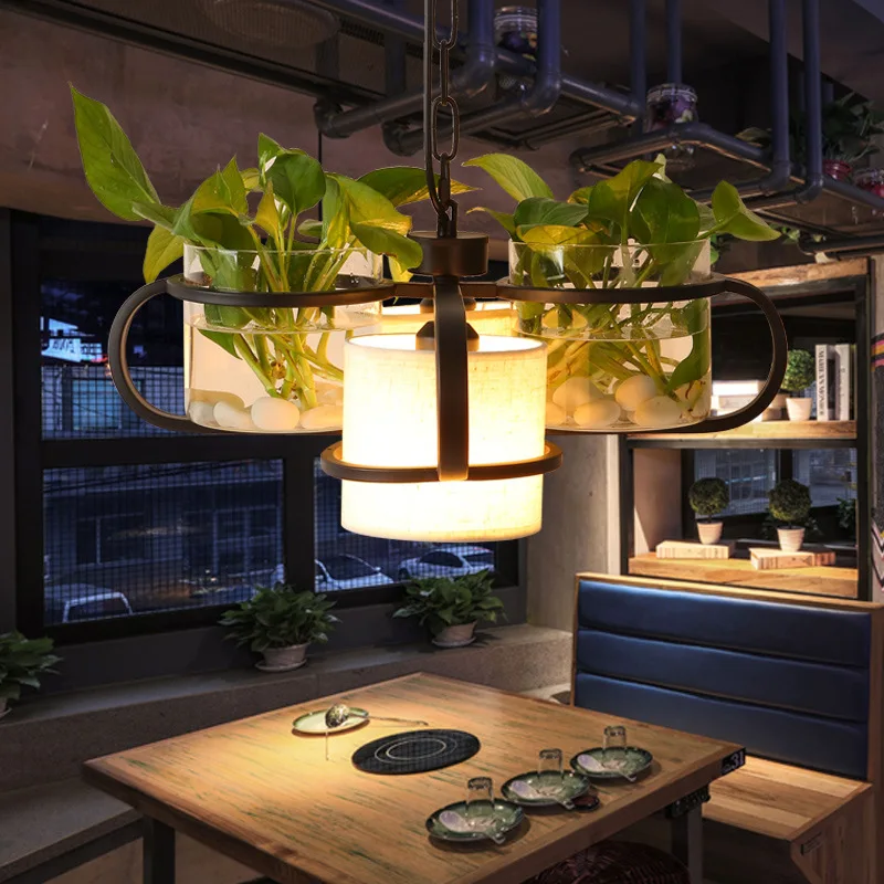 

Nordic chandelier led retro American Cafe Bar cyber cafe glass plant green Chandelier