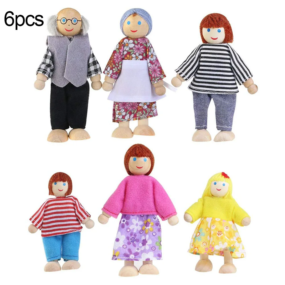 Cute Wooden Happy Family Dressed Puppet Flexible Joints Doll House Accessory Kids Toy Birthday Gift 8