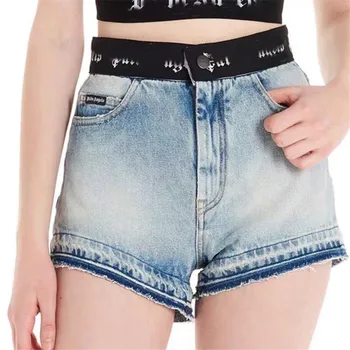 

PA2020 spring summer new ribbon waist straight high waist jeans woman casual denim shorts sexy pants streetwear womens clothing