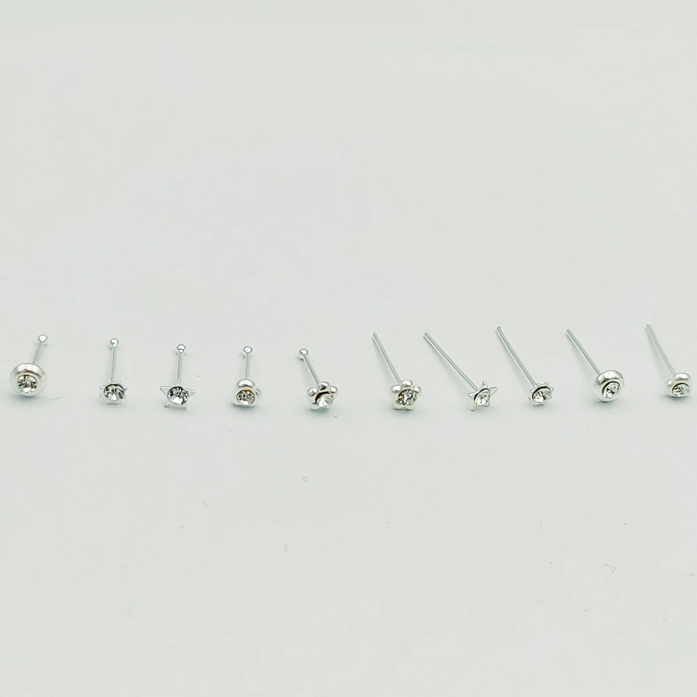 925 Sterling Sliver Nose stud fashion Christmas gift for women crystal nariz piercing jewelry 20pcs/pack 4