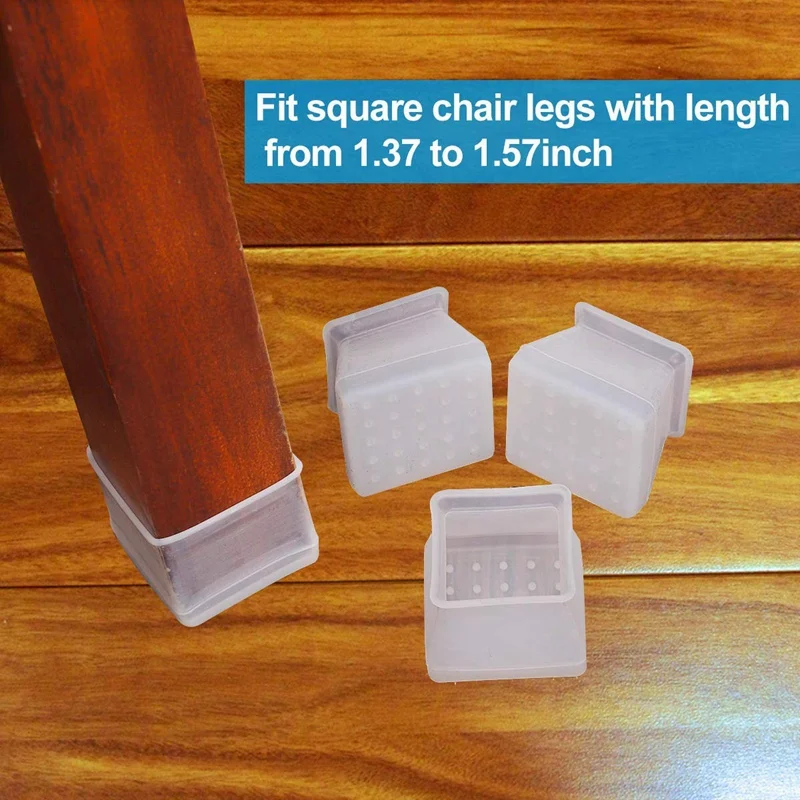 

32Pcs Furniture Silicon Protection Cover - Square Silicone Chair Leg Floor Protectors - Chair Leg Caps Furniture Table Feet Cove