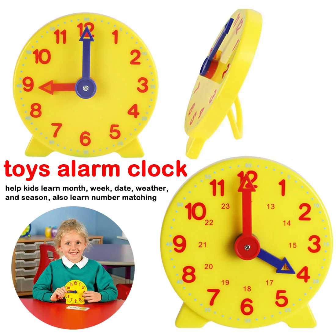 

4 Inch 12/24 Hour Student Learning Clock Time Teacher Gear Clock plastic alarm clock