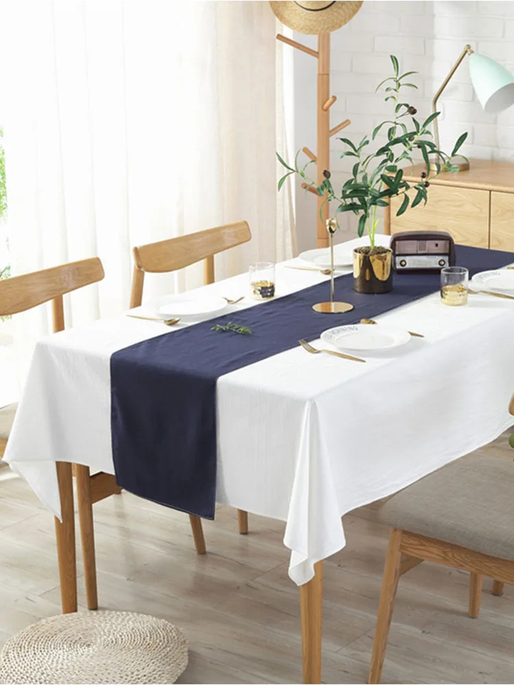 Minimalist white pleated cotton tablecloth Hotel Wedding Restaurant dining table cloth Cover towel Cloth