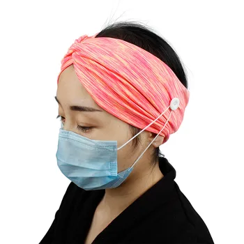 

Women Men Sport Headband With Buttons For Face Mask Hair Accessories Girl Boy Band Fabric Cotton Bandanas Breathable