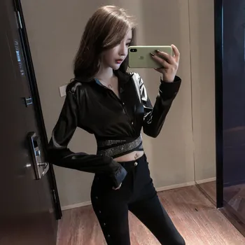 

COIGARSAM Fashion blouse women Sexy blusas womens tops and blouses White Black 5157