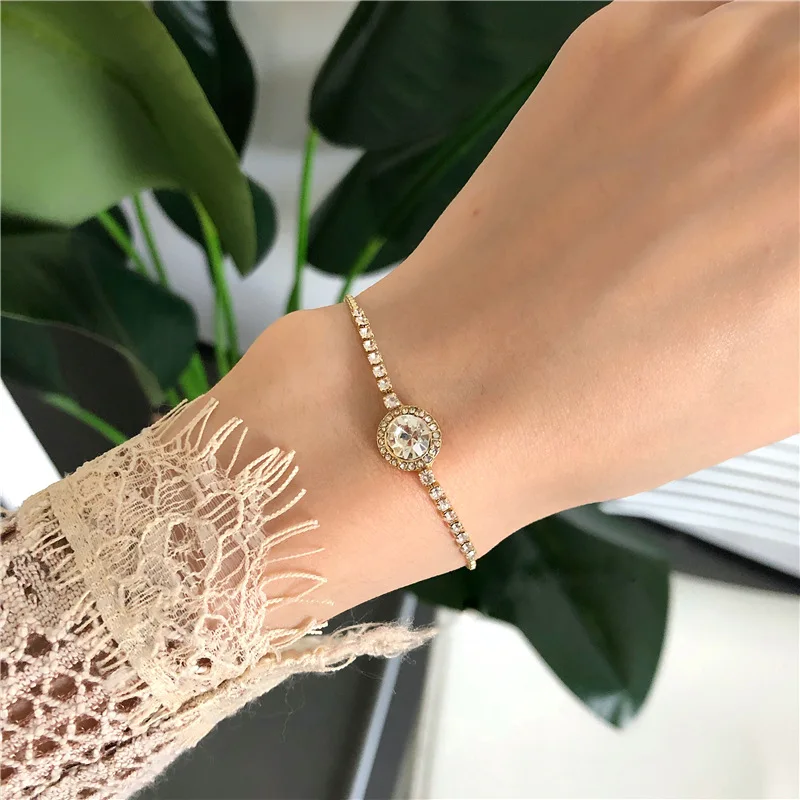 Korean Chic Rhinestone Chain Line Bracelets For Women Girls Gold Color Bangle Bracelet 2020 Fashion Jewelry Birthday Gifts | Украшения и