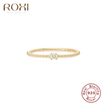 

ROXI Simple Round Beads Square Zircon Lady Girl Rings for Women Spiral 925 Sterling Silver Finger Ring Bague Silver Ring Jewerly