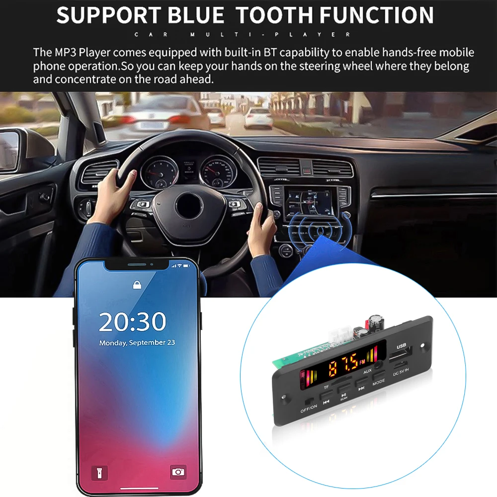 Kebidu DC 5V/12V/32V  5.0 ڴ   ڵ MP3 ÷̾   FM TF SD ī AUX 2x3W 