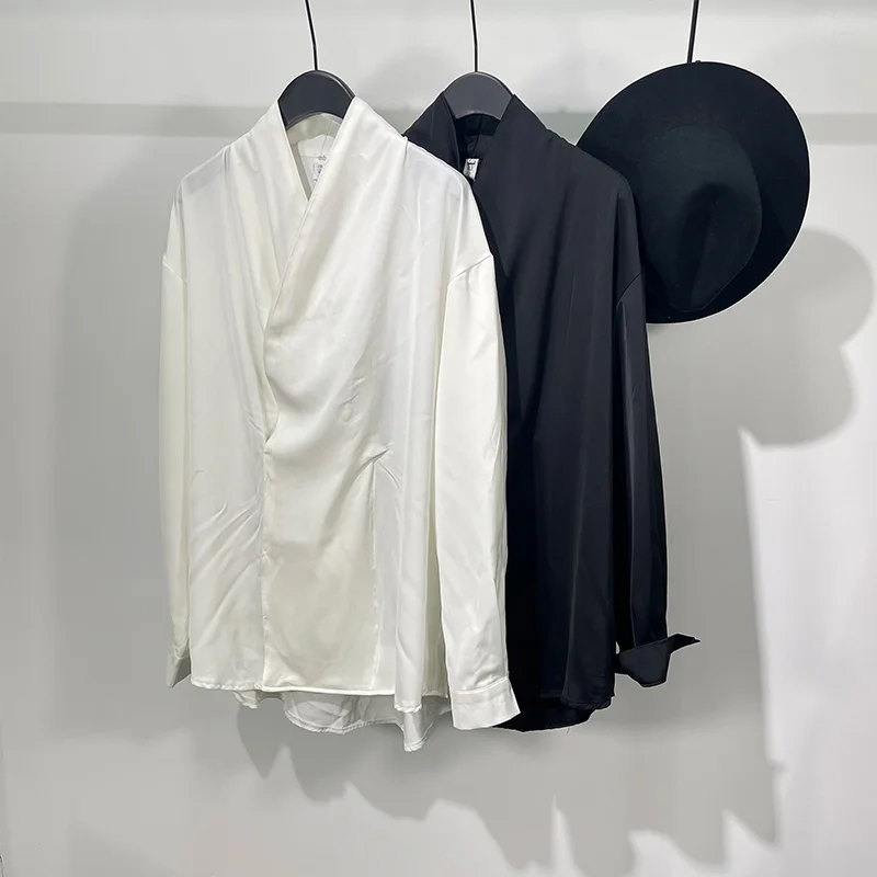 

Рубашка мужская с длинным рукавом, модная блузка с вертикальным переплетением в стиле Харадзюку, осенняя блузка для взрослых, светильник шие размеры