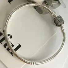 925 пробы, Серебряный классический браслет с застежкой в виде блестящего ПАВЕ, цепочка в виде змеи, женский очаровательный ювелирный браслет