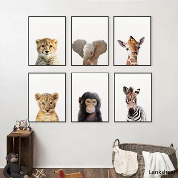 

Lion Zebra Elephant Giraffe Baby Animals Art Print Poster Safari Animals Picture Canvas Painting Kids Room Nursery Wall Decor