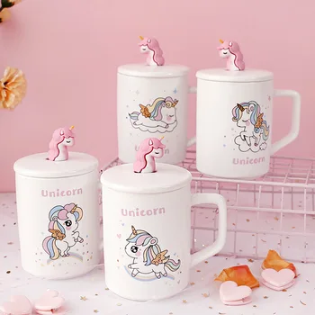 

Cartoon Cute Unicorn Girl Heart Breakfast Milk Cup Ceramic Mugs Student Creative Couple Teacup Christmas Mug Cups with Lid Spoon