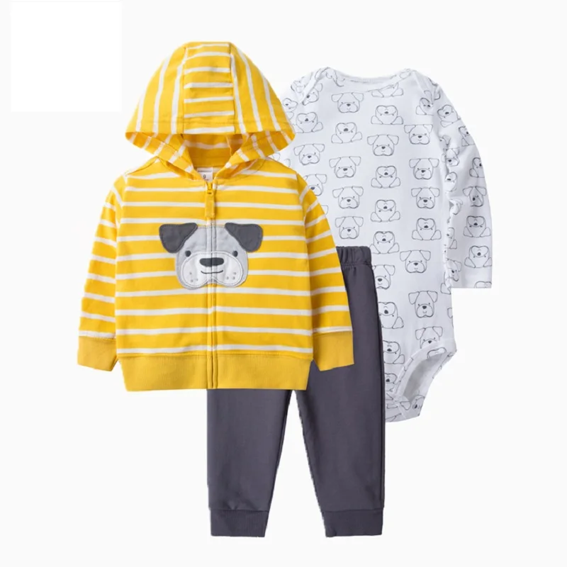 Baby Girl Clothes Set 2021 Fall Long Sleeve Zipper Cartoon Jacket+Romper+Pant Newborn Boy Outfit 6-24M vintage Baby Clothing Set