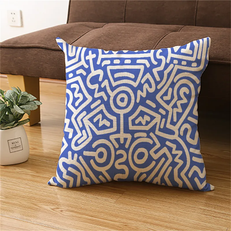 

Nanacoba Linen Stick Figure People Photo Cushion Cover Geometric Pattern Pillow Cover for Home Sofa Decorative Pillowcases New