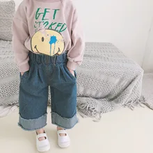 Zmbaby2019 Весенний стиль для девочек, Южная Корея, детская одежда, детские ковбойские свободные брюки, джинсы с заусенцами