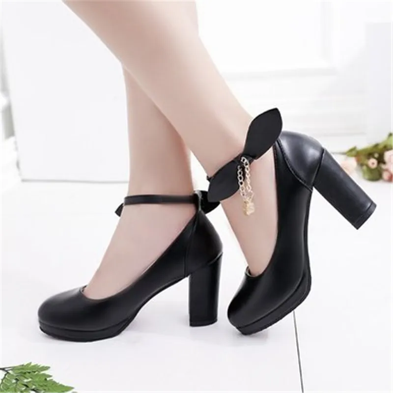 

Women 8CM Pumps 2020 Spring model catwalk woman shoes high heel thick with waterproof platform shoes word T work shoes black