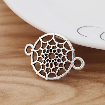 티베트 실버 드림 캐처 커넥터 참 펜던트, DIY 팔찌 쥬얼리 제작 결과물 액세서리, 33x23mm, 10 개