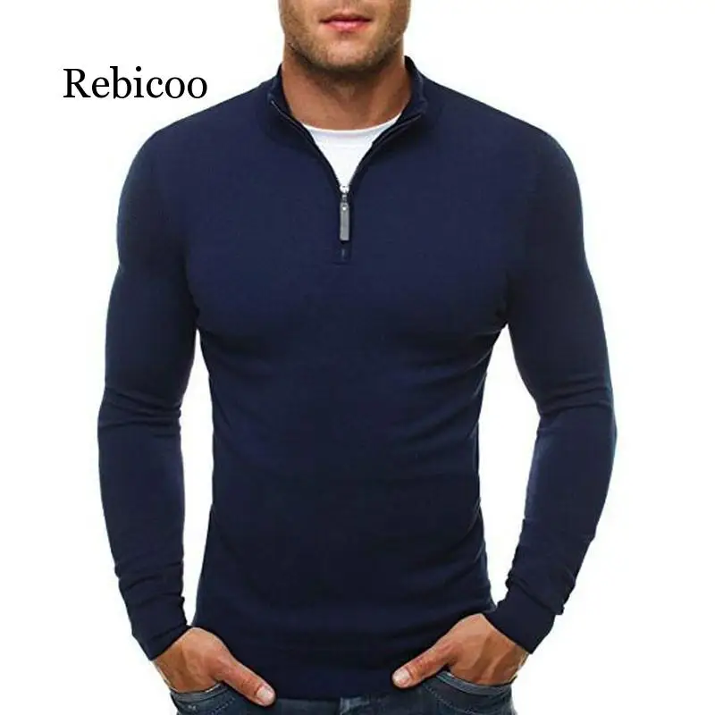 Mens Sweaters For 2019 Sweater Pullover Men Casual Slim Fit Knitted Sweater Men's Classic Zipper High Collar Male Sweater XXXL