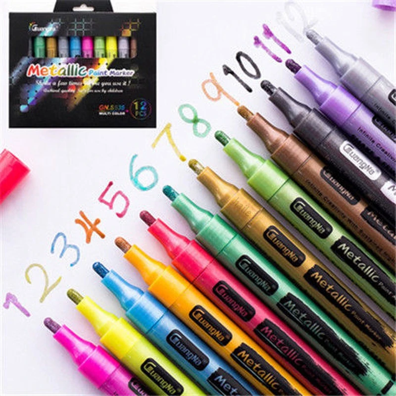 Haile 12 Colors Permanent Paint Pens Metallic Markers Pen