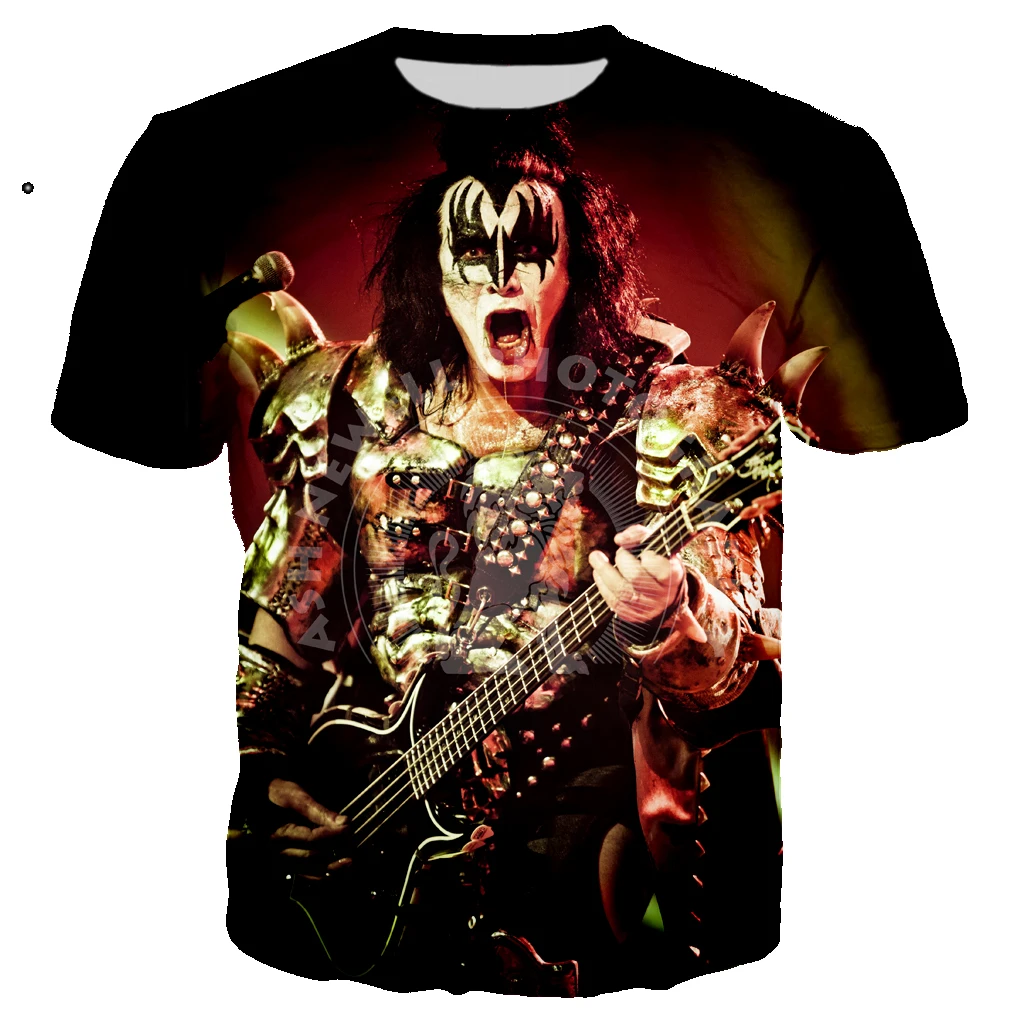 Gene Simmons футболка с гитарой 3D принт Kiss Rock для мужчин и женщин Ropa hombre Повседневная