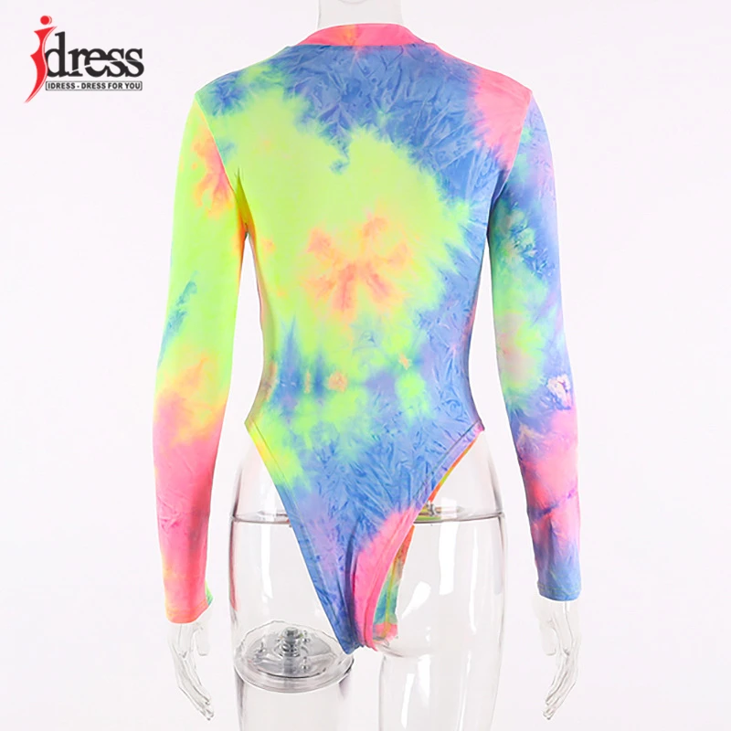 IDress Hot One Piece Tie Dye Party Bodysuits Long Sleeves High Neck Body Suit  (3)