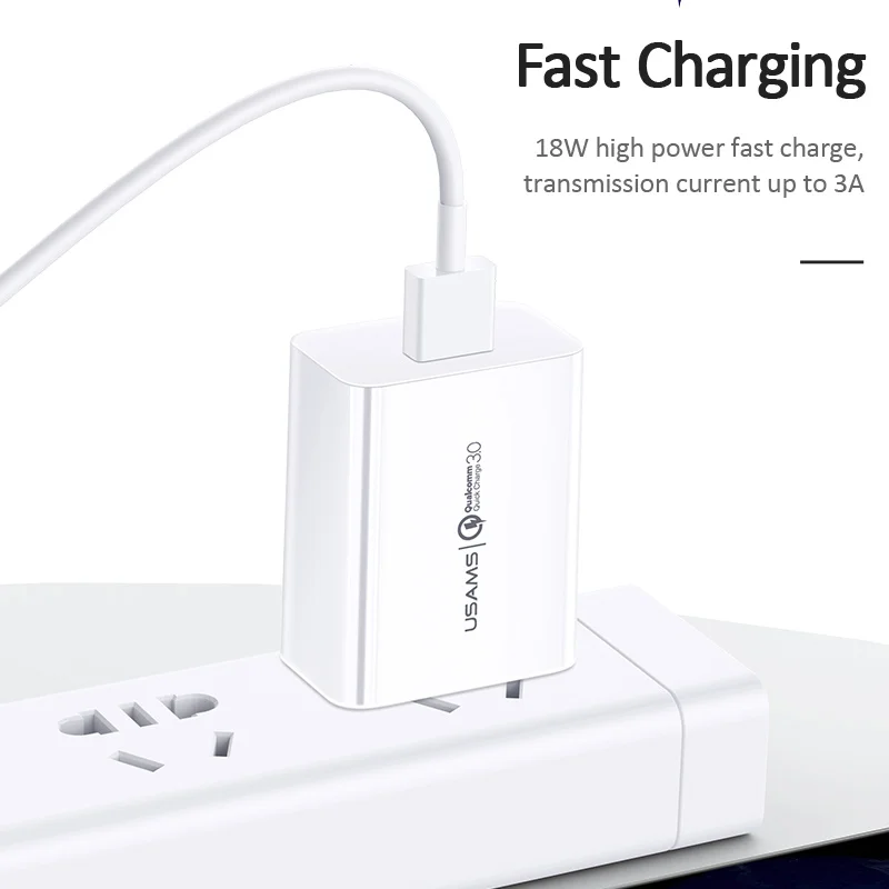 USAMS Quick Charge 3,0 QC 18W USB зарядное устройство QC3.0 высокоскоростное дорожное зарядное устройство для samsung Xiaomi iPhone EU US Plug зарядное устройство для мобильного телефона