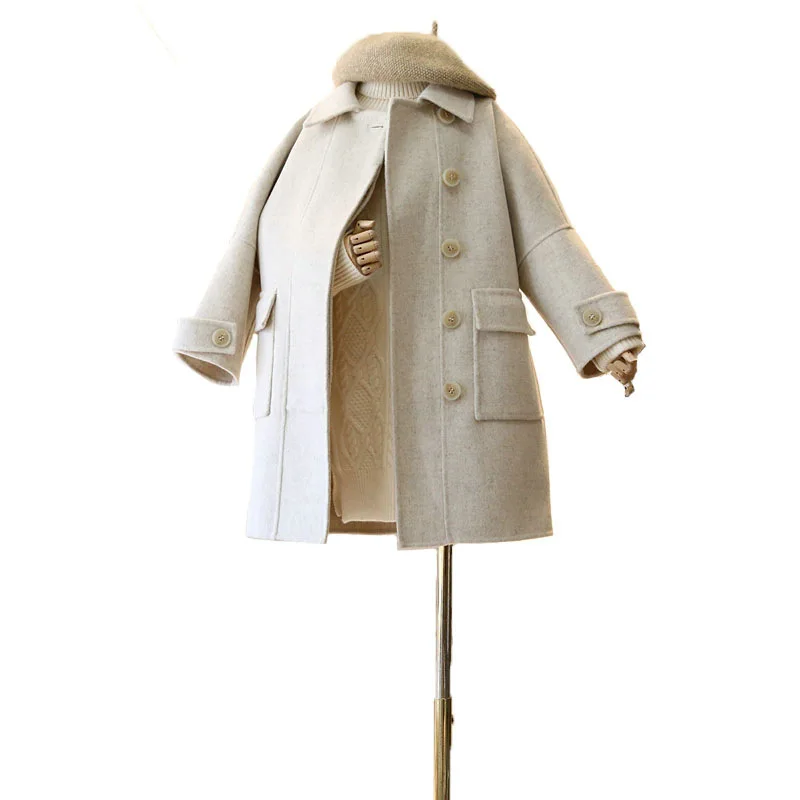 Модная шерстяная куртка для маленьких девочек, плотные теплые зимние пальто с карманами и пуговицами, куртки, детская одежда, пальто