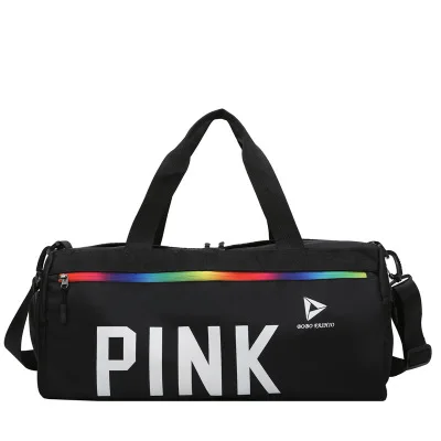 Pink Letter Training Handbags Travel Waterproof Bag Insulation Layer Fitness Yoga Bag Large Capacity Shoulder Sports Bag - Цвет: black