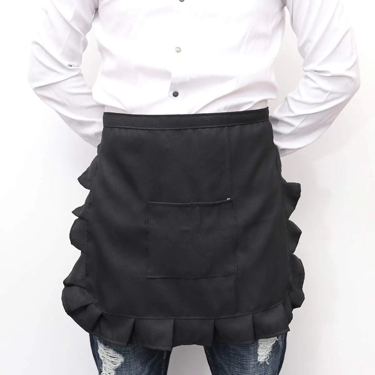 Floral Short Waist Kitchen Apron Lace Half Waist Bib Maid Costume With Pocket Kitchen Party Favors For Chef Waiter Apron
