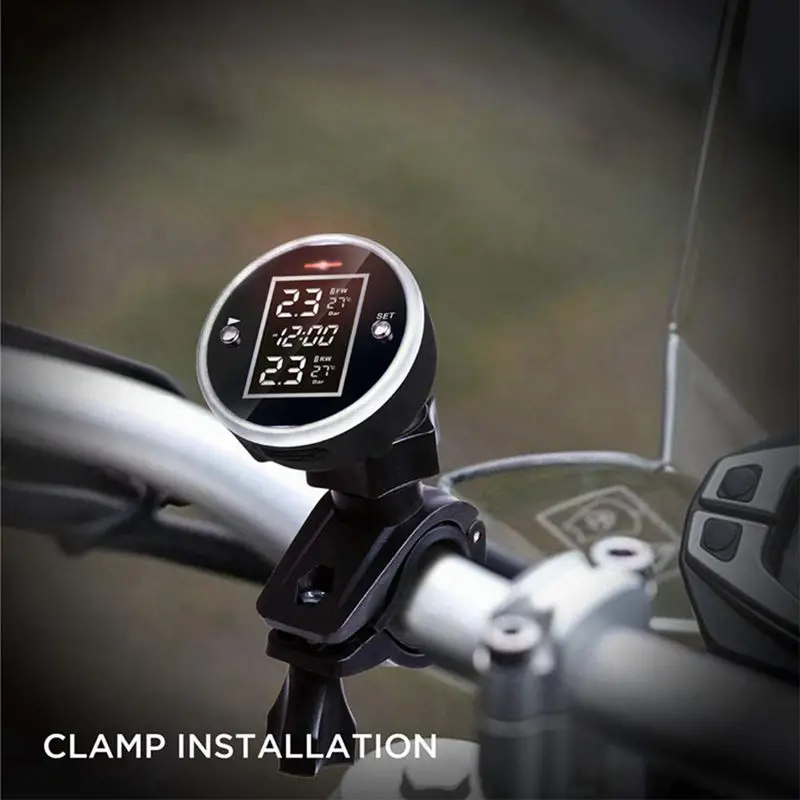 Беспроводная система контроля давления в шинах мотоцикла TPMS ЖК-дисплей двигатель 2 Внешний датчик Температурная сигнализация