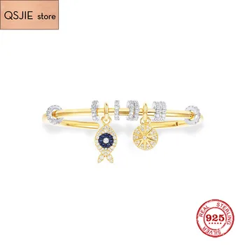 

Fashion Charm Sterling Silver Copy 1:1 Copy,Fish And Sliding Rings Open Cuff Bracelet Women Monaco Jewelry Gift With Logo