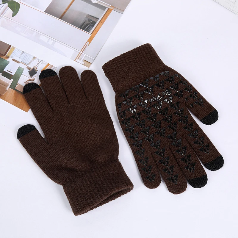 Зимние теплые вязаные перчатки с сенсорным экраном, Резиновые Нескользящие теплые мужские перчатки для езды на велосипеде, вязаные Нескользящие кашемировые перчатки