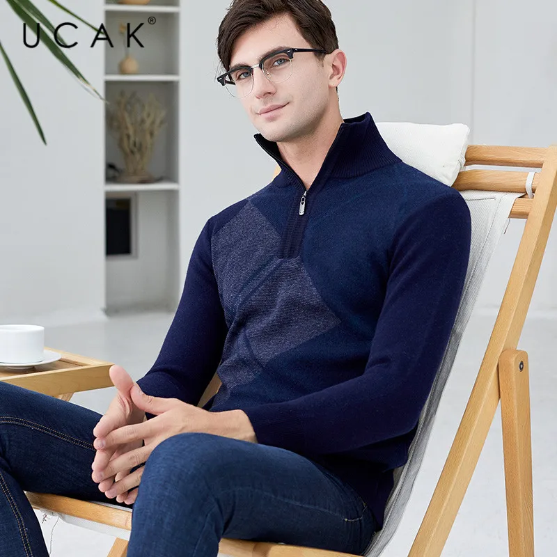 Black Friday UCAK Brand Pure Merino Wool Sweater 2019 New Arrival Casual Zipper Warm Winter Streetwear Pull Homme Pullover Sweaters U3125