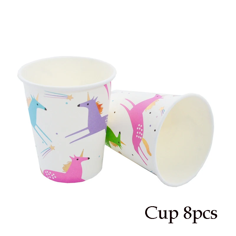 8pcs cup unicorn 8pcs Party Disposable Paper Cups Juice Cup Cartoon Flamingo DIY Decor Baby Shower Kids Birthday Wedding Picnic Tableware Supply - Цвет: 8pcs cup unicorn