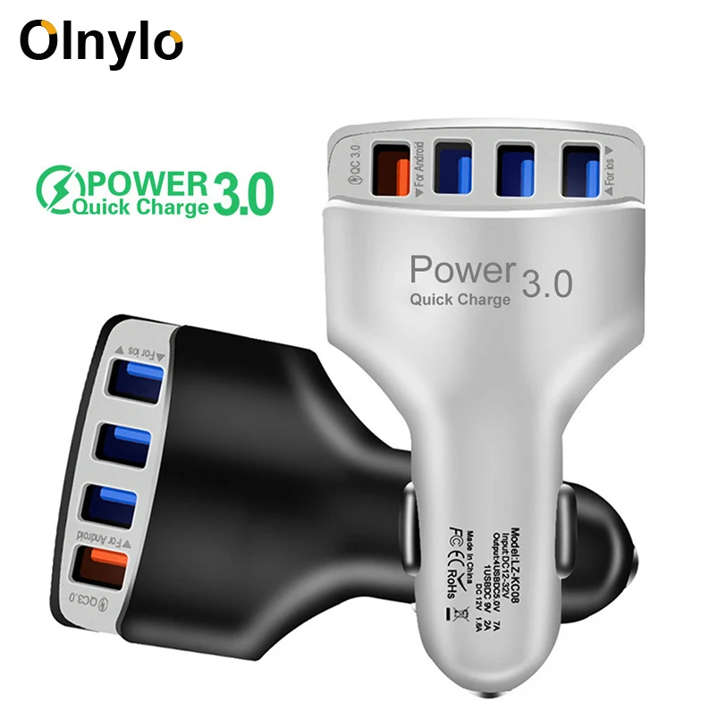 

Olnylo 4 USB QC 3.0 Car Charger Quick Charge 3.0 Phone Charger Car Fast Charging 4 Ports USB Car Portable Chargers for iPhone 11