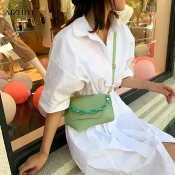 

Irregular Shaped PU Leather Crossbody Bags Women Acrylic Chain Shoulder Purse Youth Ladies Simple Versatile Bag