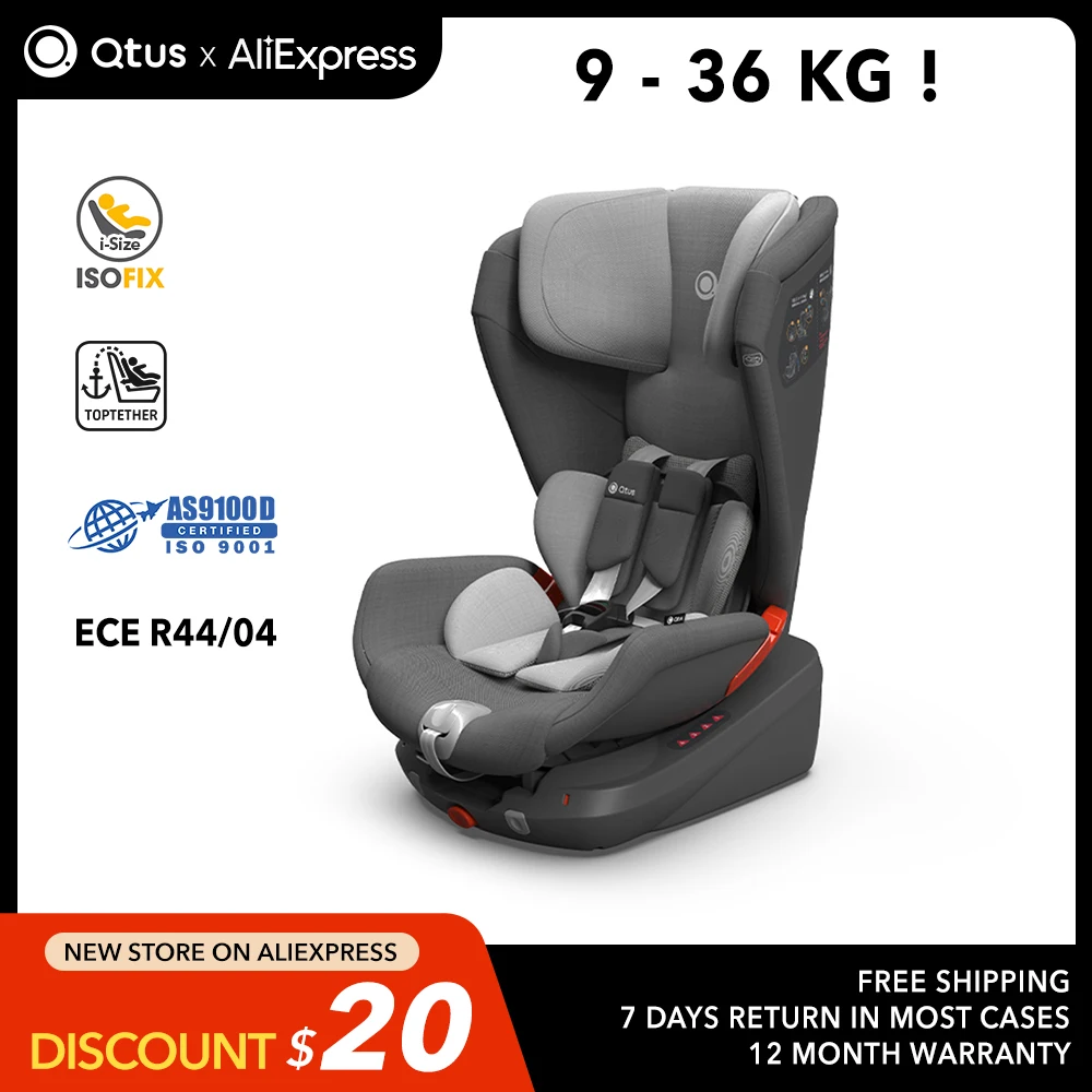 Qtus S1 ARMOR Baby Safty Car Seat - Ages 9 Moth to 12 Years 9kg-36kg ISOFIX+TOP TETHER- Avitation Materials Raspberry Red | Мать и