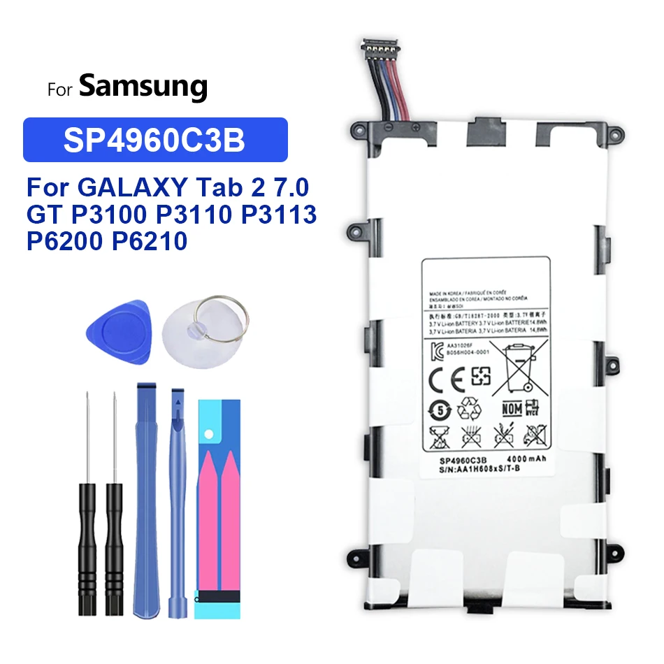 Аккумулятор для планшета 4000 мАч Samsung GALAXY Tab 2 Tab2 7 0 GT P3100 P3110 P3113 P6200 P6210 GT-P3100 Li-Ion SP4960C3B |