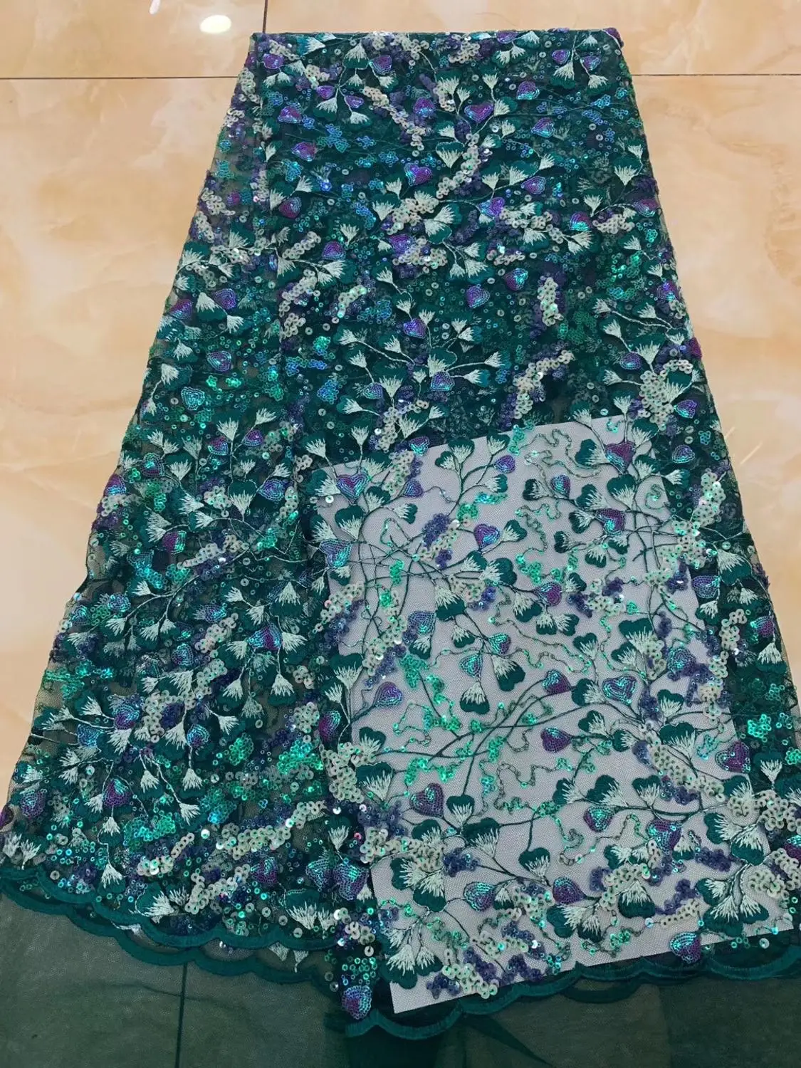 

African Sequins Lace Fabric 2019 High Quality Lace French Sequence Tulle Lace Nigerian Lace Fabrics For Wedding green Color