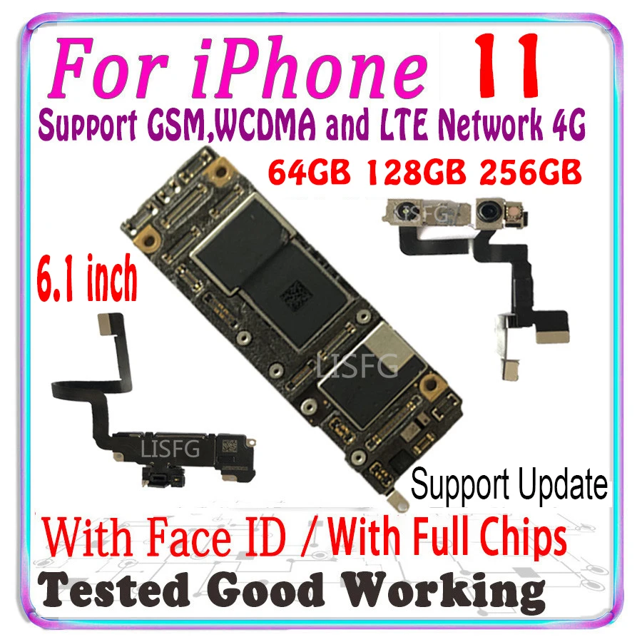 Оригинальная материнская плата для iPhone 11 с распознаванием лица 64 ГБ 128 256 12 Pro max