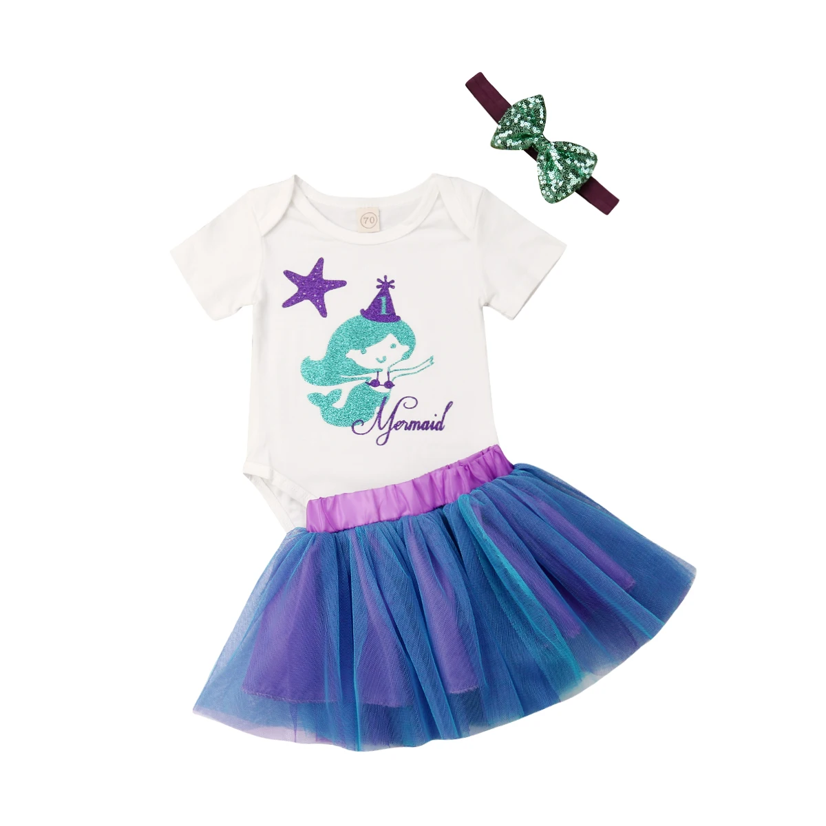  Newborn Kids Baby Girls Summer 3Pcs Outfits Clothes Cute Cartoon Print Tops+Tutu Skirt+Headbands To