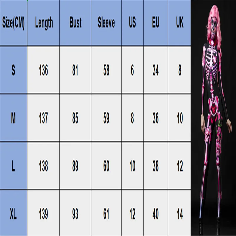 Женский розовый Скелет цветочный механический костюм с изображением костей 3D принт Хэллоуин косплей комбинезон боди эластичный наряд Femme Cos