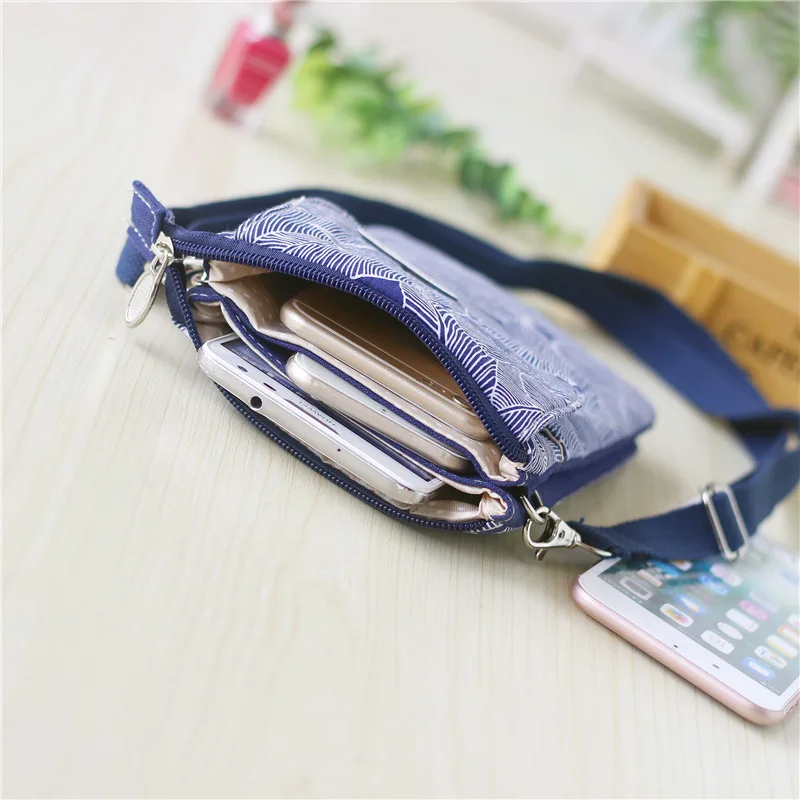 Women Leaf Large Screen Mobile Phone Bag  Capacity Canvas Messenger Bag Ladies Shoulder Bag