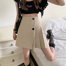 

Chic Pleated Mini Skirt Young Women A-line Short Skirt Female Spring Summer 2022 New Sexy Two Button Girls Skirt RXHBSQ640